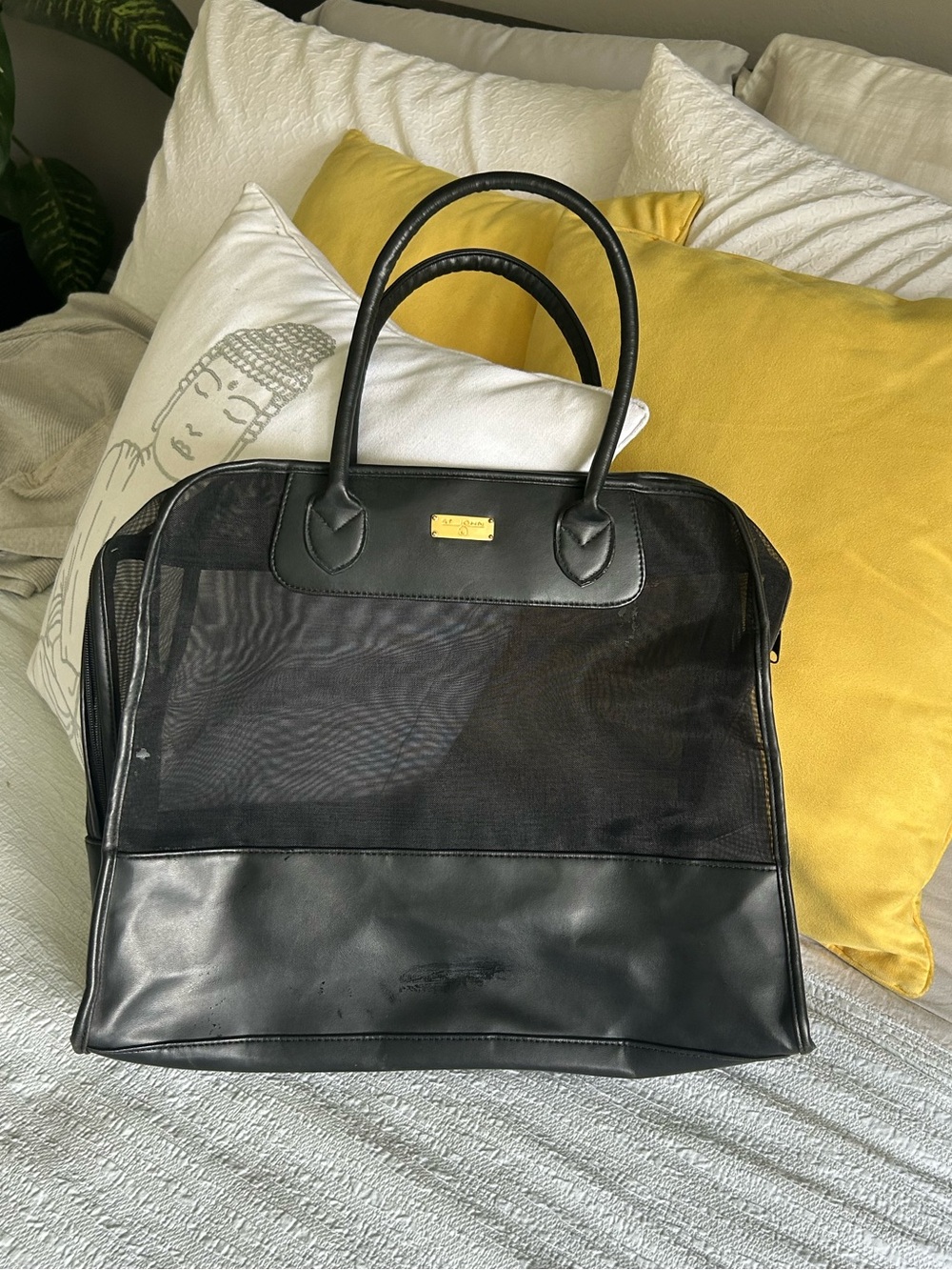 St John Knits- Black Mesh and Patent Trim Tote Bag